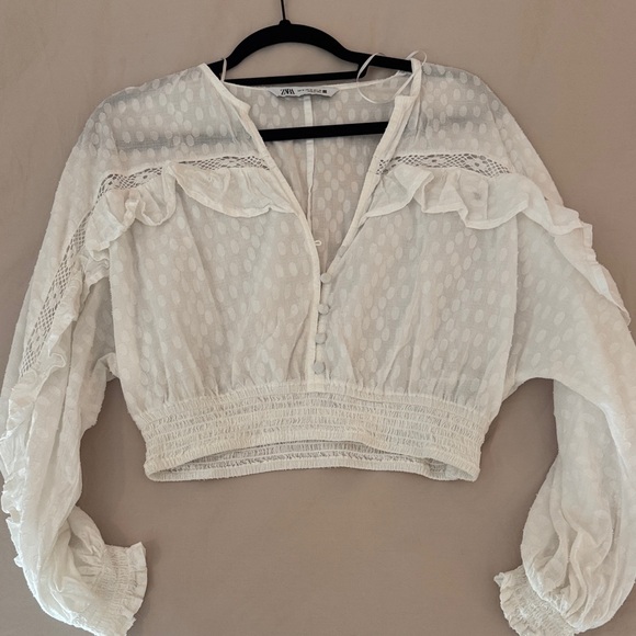 Zara White Boho Ruffle Crop Top – Size M - Picture 4 of 5